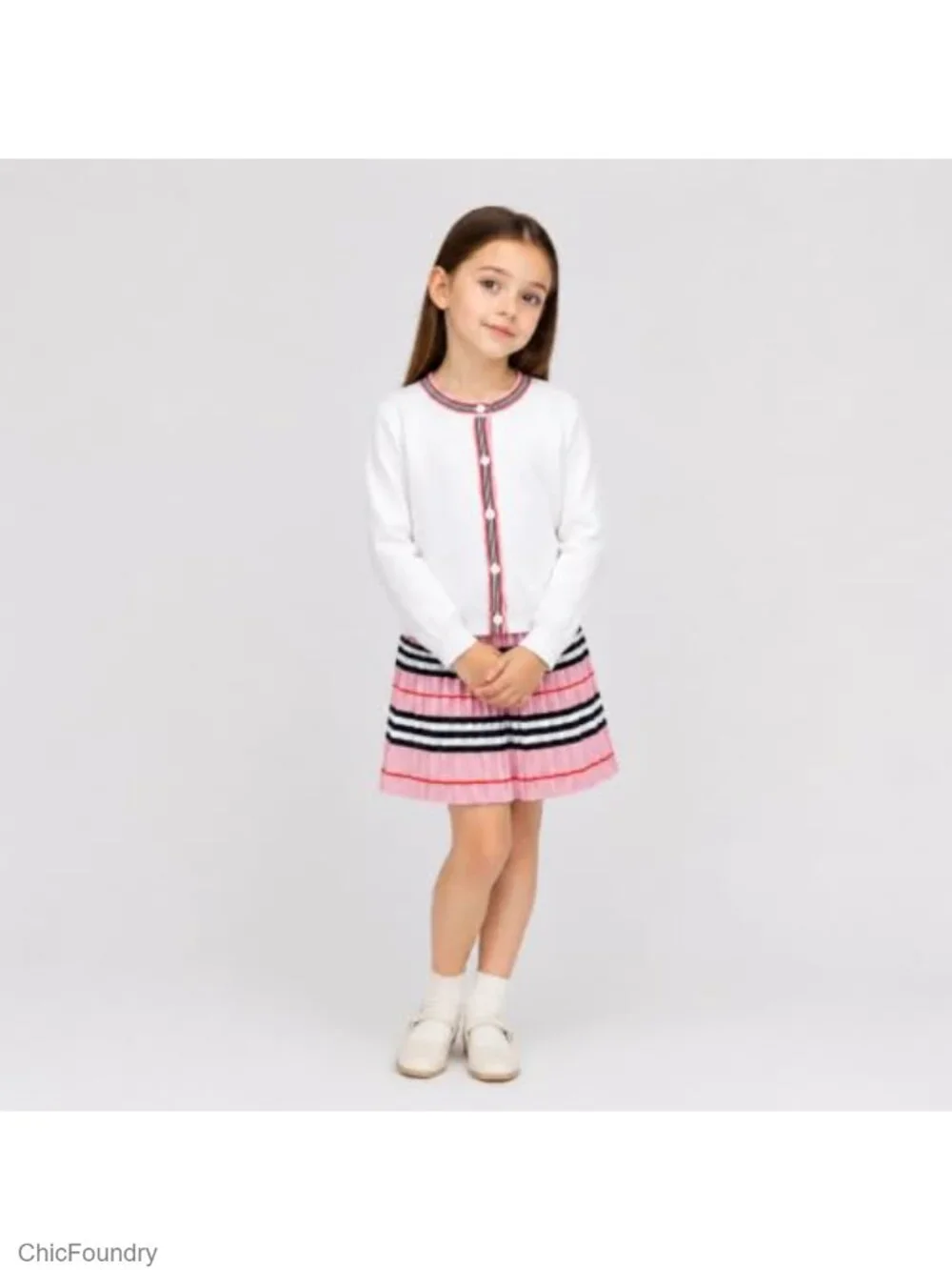 Ribbed Knit Cardigan Skirt Set 2-Piece Girls School Style